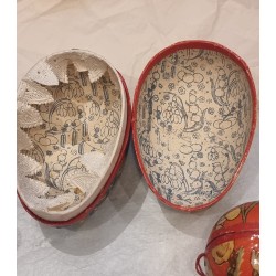 Small, antique cardboard easter egg, blue, h: 9 cm.