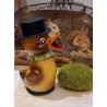 Easter ornament, candycontainer, papier-mache, duck with a hat, h: 14,5 cm.