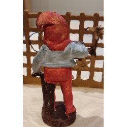 Antique plaster elf with a stick, h: 13 cm.