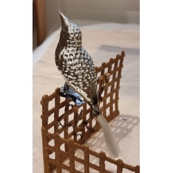 Tall antique bird in glass, silver, l: 19 cm.