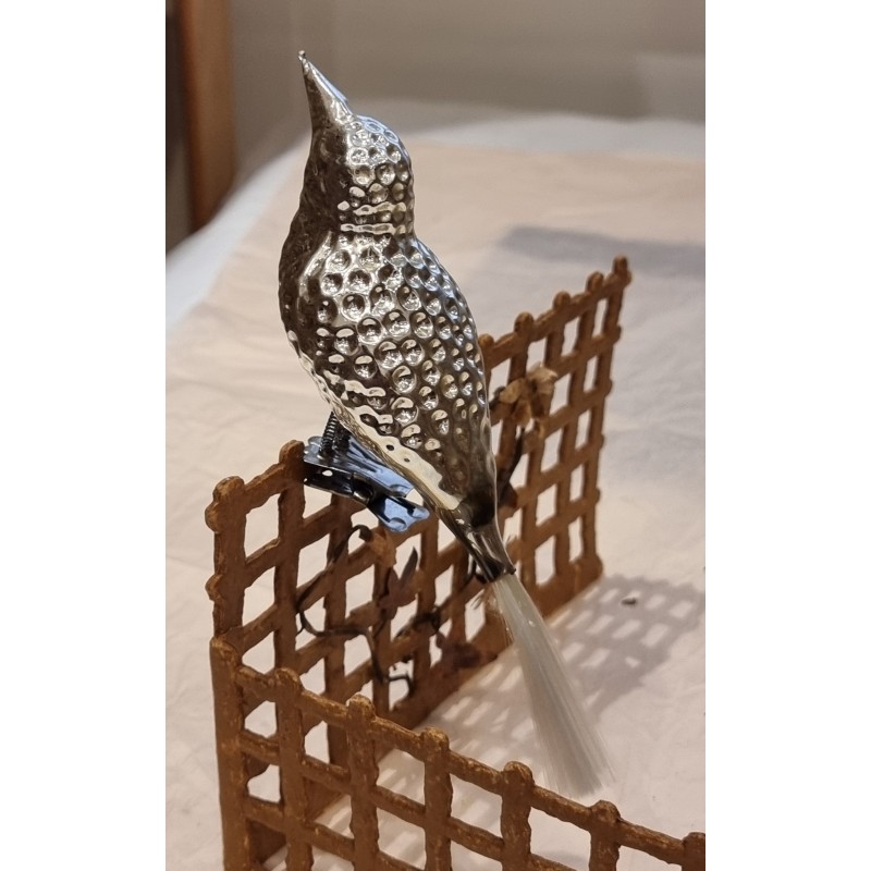 Tall antique bird in glass, silver, l: 19 cm.