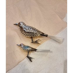 Tall antique bird in glass, silver, l: 19 cm.