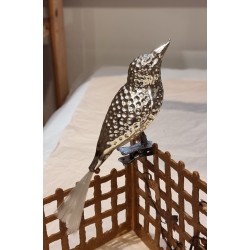 Tall antique bird in glass, silver, l: 19 cm.