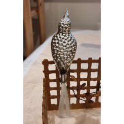 Tall antique bird in glass, silver, l: 19 cm.