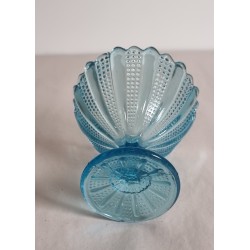 Antik sukkerskål/søblå på fod. Kastrup glasværk 1886, h: 12 cm.