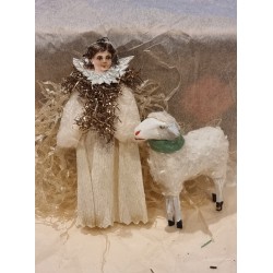 Angel in crepe, tinsel and cotton, h. 9 cm + 1 sheep.
