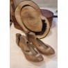 A pair of old shoelaces, str: 37 - 39 cm, l: 23 cm + straw hat.