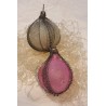 Antikt glaspynt, gelatine og tråd, pink/grå, h: 5 cm.