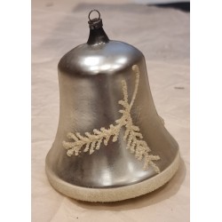 Tall bell in glass with "snow" pattern, size: 11 x 9 cm.