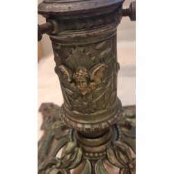 Antique tree foot, art nouveau, angels, lilies, iris, size : 28 x 28, h: 25 cm, Ø: 6 cm.