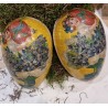 Antique cardboard Easter egg, girl with violets, h: 15 cm.