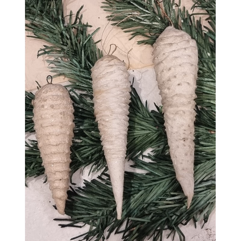 Antique cotton ornament, icicles, h: 8,5 - 11 - 12 cm.