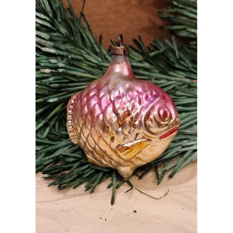 Antique glass ornament, "lumpfish", h: 6 cm.