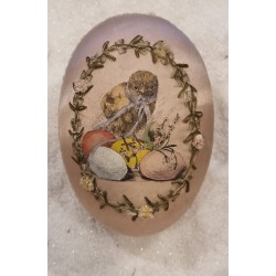 Antikt silke overtrukket påskeæg, håndmalet, papirsblomster i ranke, h: 14 cm.