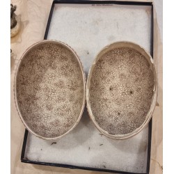 Antique silk covered Easter egg, handpainted, paper flowers on the front, h: 14 cm.