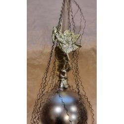 Antique glass ornament with wire, cupid with bow and arrow, h: 11 cm.