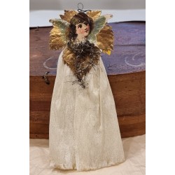 Antique tinsel/crepe ornament, angel head on leaf, h: 18 cm.