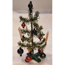 Antique paper tree with orig. glass ornaments and candleholders, h: 18 cm.