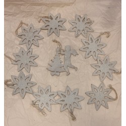 Old cardboard ornament, snowflakes with "sugar", h: 7 - 8 cm, 11 x.
