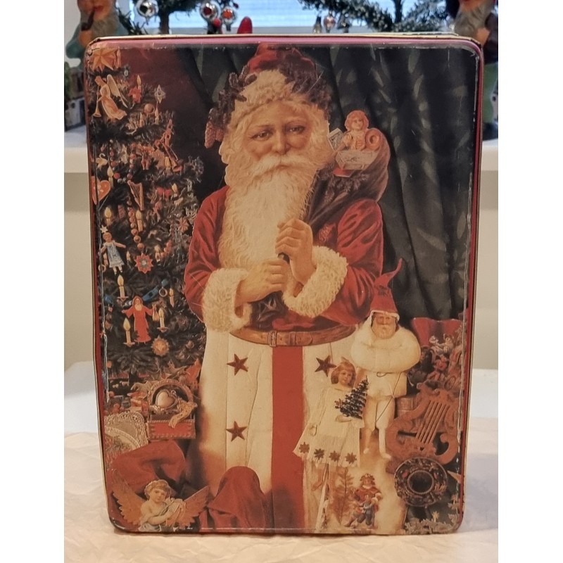 Tall old metal box with Christmas motive, size: 22,5 x 30 x 9,5 cm.