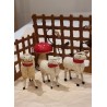 3 antique sheep with necklace, red, h: 6 - 7 cm. (3x)