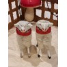 2 antique sheep with necklace, red, h: 6 cm. (2x)