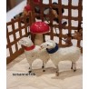 2 antique sheep with necklace, red/blue, h: 6,5 cm. (2x)