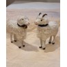 Ram with horn and blue necklace + sheep with a bell, h: 9,5 - 10 cm. (2x)