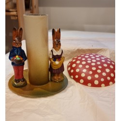 Påskepynt, harer under svamp, candycontainer, h: 15 cm.