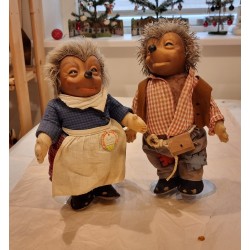2 gamle store, (h: 28 cm) Mecki og Micki figurer, Steiff. (2stk)