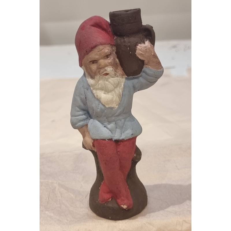 Antique plaster elf with a vase/candleholder, h: 14 cm.