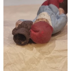 Antique plaster elf with a vase/candleholder, h: 14 cm.