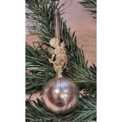 Antique glass ornament with wire and angel, h:  11 cm.