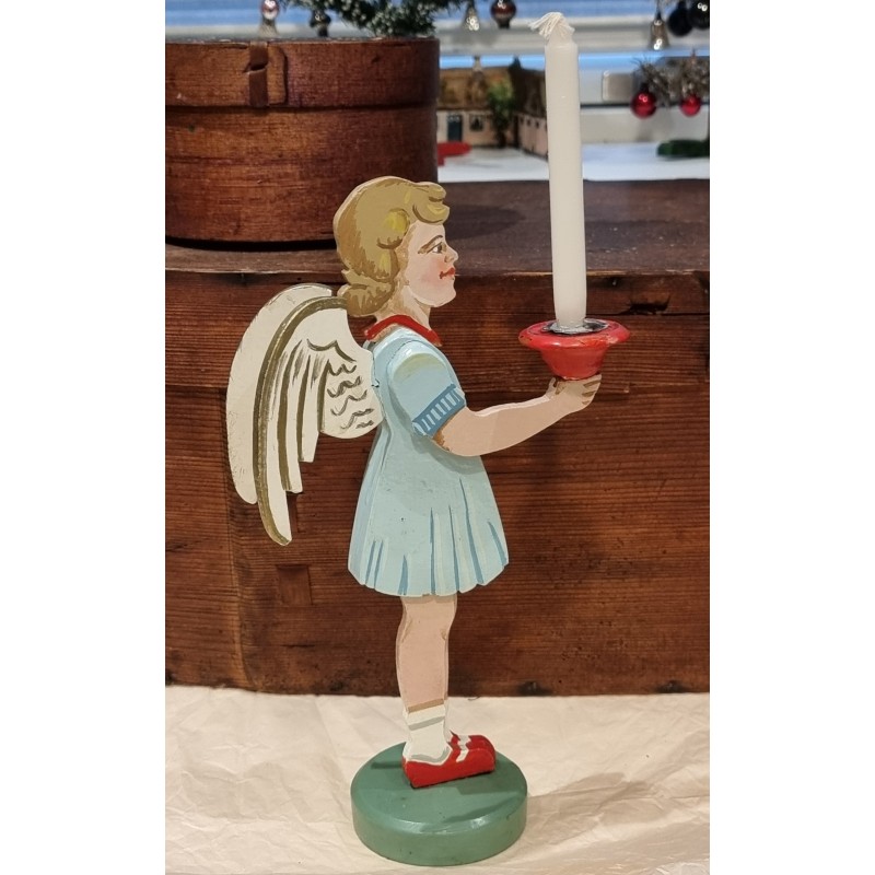 Antique angel in wood with candlelight, h: 26 cm.
