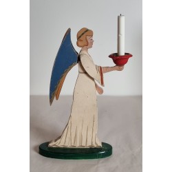 Antik engel i træ med lys, h: 24 cm.