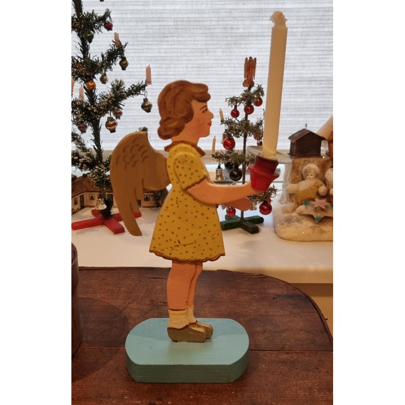 Antique angel in wood with candlelight, h: 26 cm.