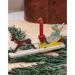 Small, antique candleholder, angel/shooting star and a deer, size: 15 x 6 cm.