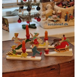 Small, antique candleholder, angel/shooting star and "Ole Lukøje", size: 12 x 8 cm.