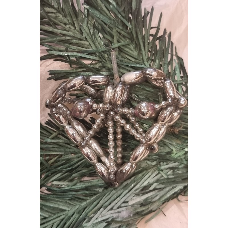 Old glass pearl ornament, Gablonz, heart, h: 6,5 cm.
