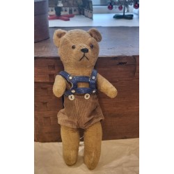 Small antique Teddy with trousers and belt, h: 25 cm