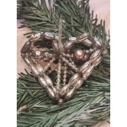 Old glass pearl ornament, Gablonz, heart, h: 6,5 cm.