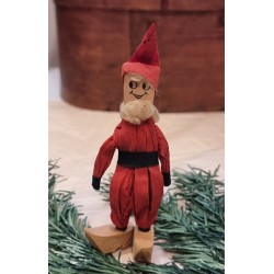 Old crepe, cardboard and cotton elf/gnom, h: 14,5 cm.