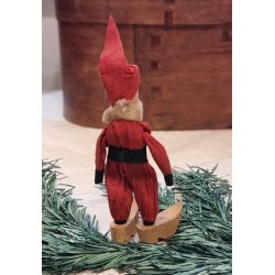 Old crepe, cardboard and cotton elf/gnom, h: 14,5 cm.