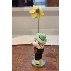 Tall old Wendt und Kühn figure, boy with a daffodil, h: 8,5 cm /15 cm.