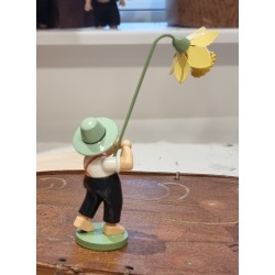 Tall old Wendt und Kühn figure, boy with a daffodil, h: 8,5 cm /15 cm.