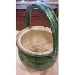 Antikt lertøj, barselspotte, h: 30 cm, incl. hank.