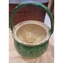 Antikt lertøj, barselspotte, h: 30 cm, incl. hank.