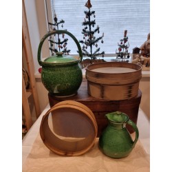 Antique pottery, jug with lid, h: 19 cm.