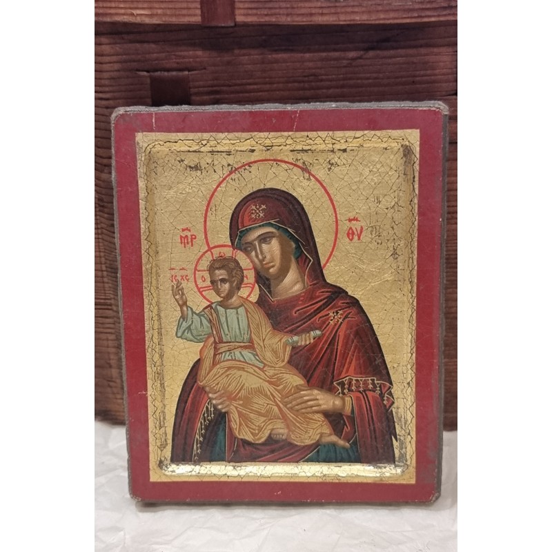 Gammelt russisk ikon (guldmaling) med certifikat, mål: 12,5 x 10,5 cm.