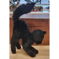 Gammel sort Steiff kat med grønne øjne, h: 20 cm (foran)